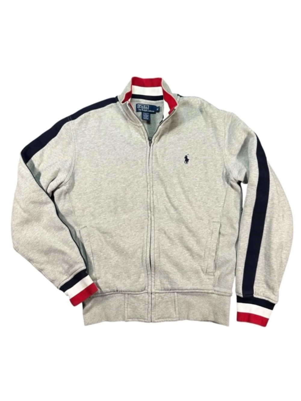 Polo Ralph Lauren Grey Full Zip Track Jacket Cotton Waffle Lined Size M